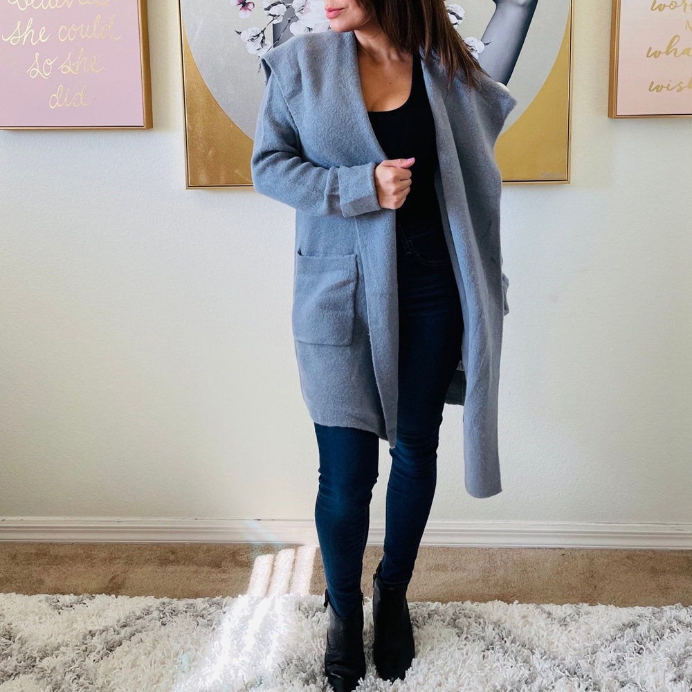 NWT Soft Pale Gray Wrap Sweater Coat